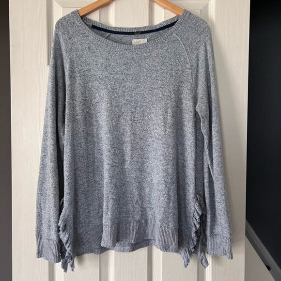 Cupio Sweaters - Cupid Women’s Gray Blue Soft Knit Sweater Top Tie Sleeve Detail Size L